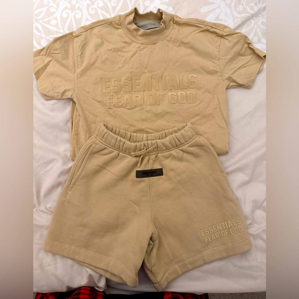 Fear of God Essentials Beige T-Shirt and Shorts Set